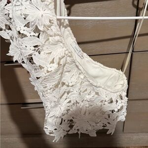 Lush White Floral Lace Crop Top, off the shoulder size Small